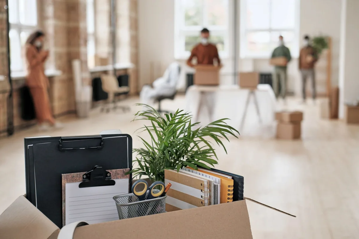 Cartons and office belongings prepared for packing